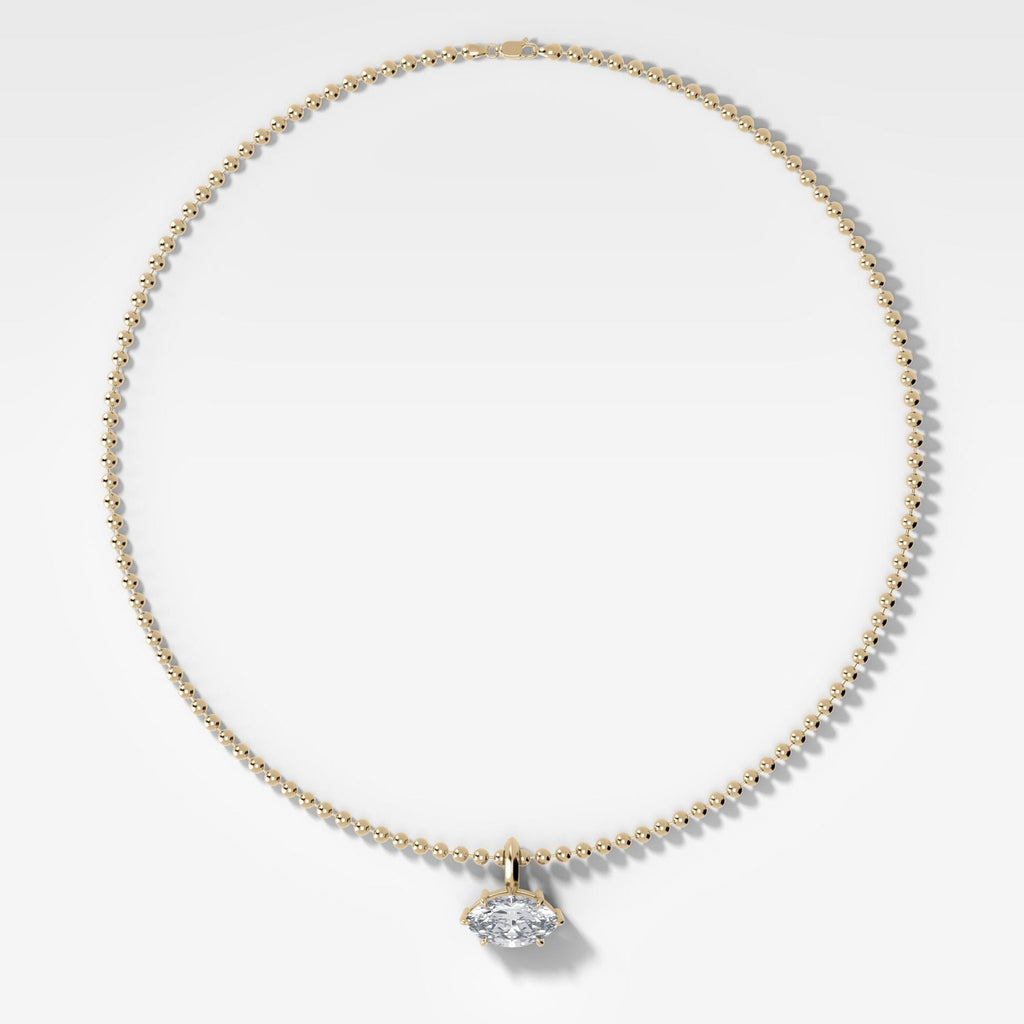 Classic East West Marquise Attachable Diamond Pendant With Beaded Chain (3mm)