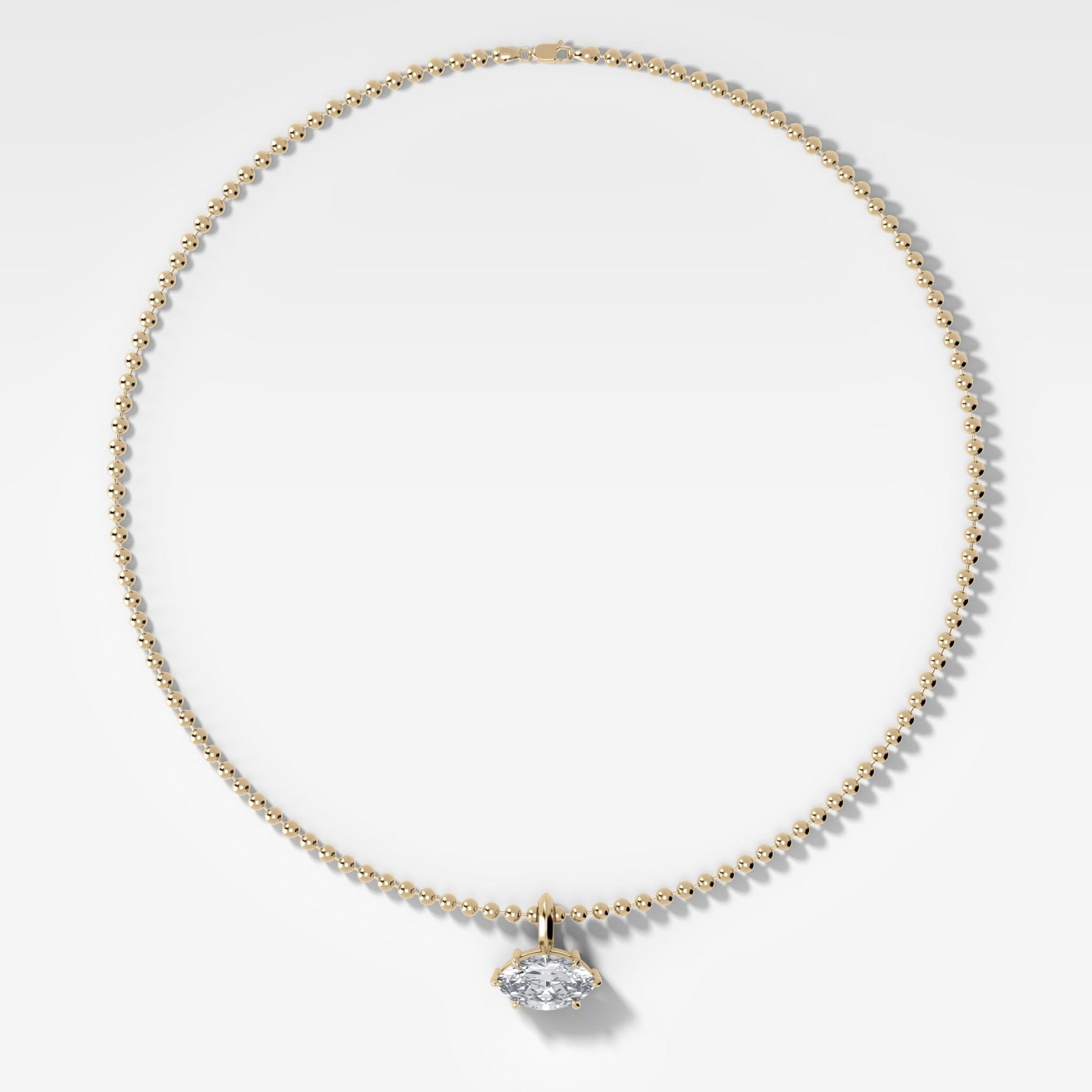 Classic East West Marquise Attachable Diamond Pendant With Beaded Chain (3mm)