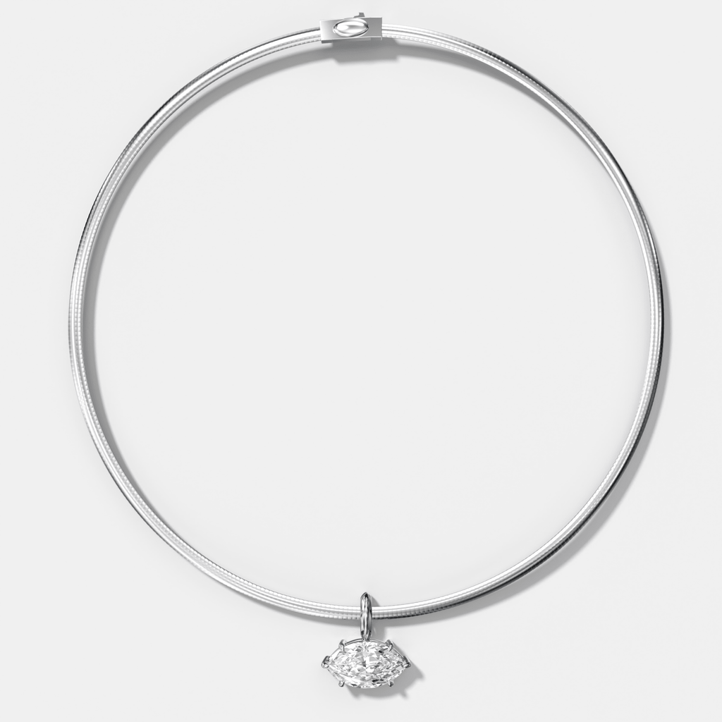 Classic East West Marquise Attachable Diamond Pendant With Reversible Omega Chain (3mm)