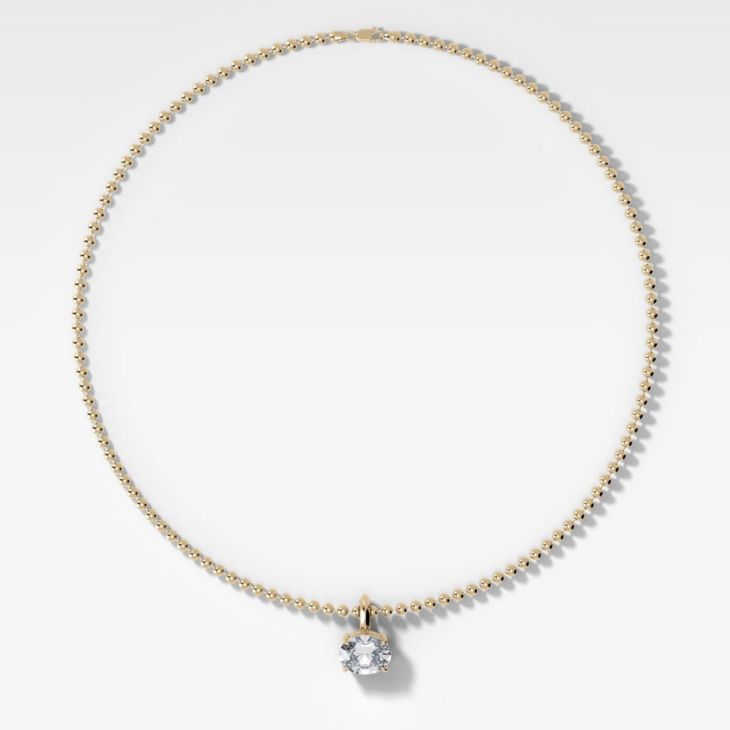 Classic East West Oval Attachable Diamond Pendant With Beaded Chain (3mm)