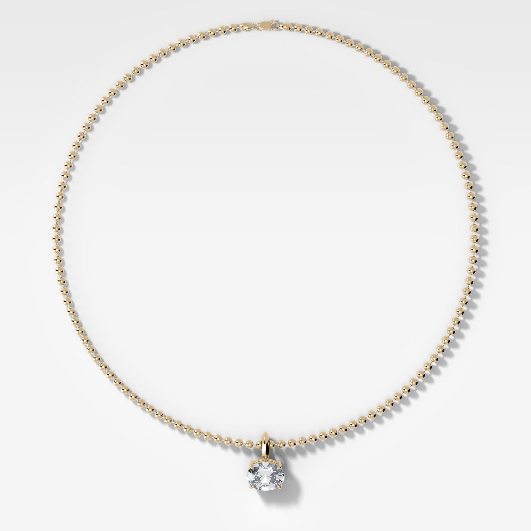 Classic East West Oval Attachable Diamond Pendant With Beaded Chain (3mm)