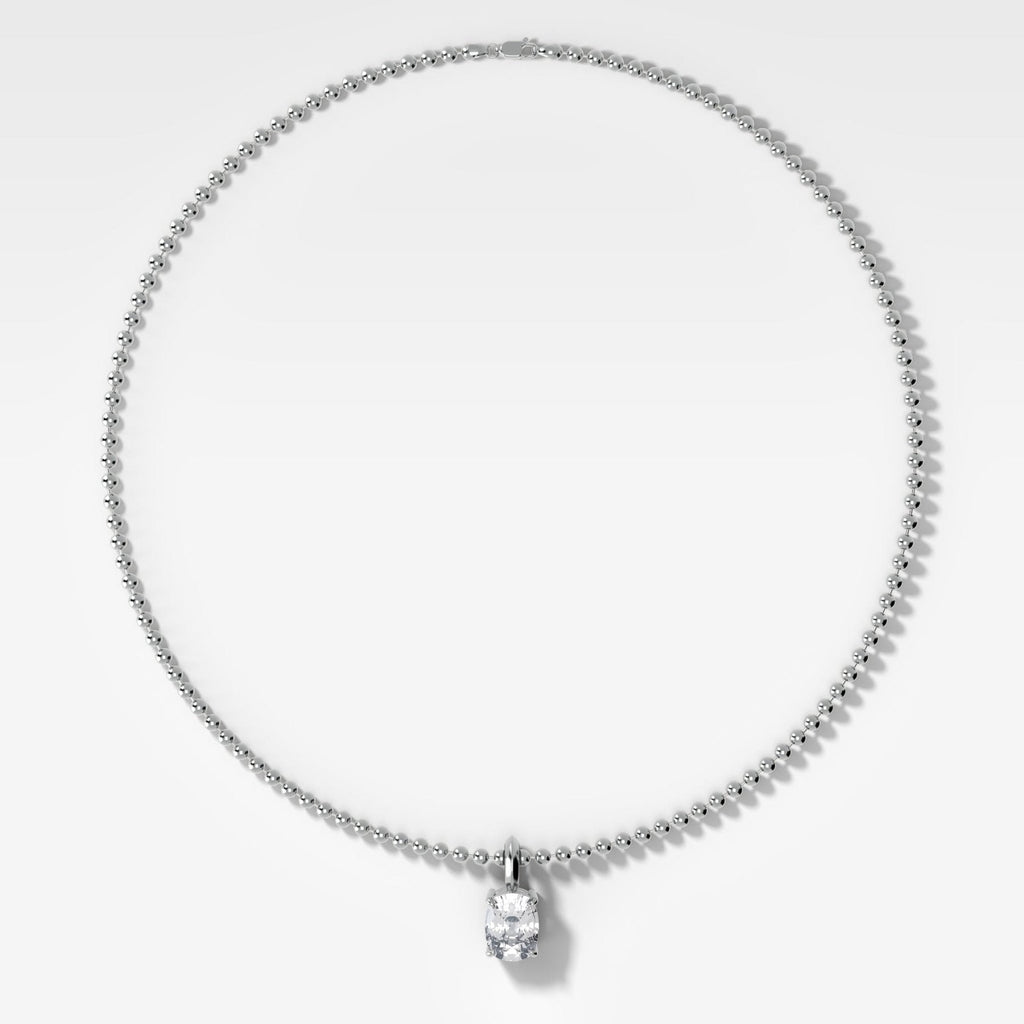 Classic Elongated Cushion Attachable Diamond Pendant With Beaded Chain (3mm)
