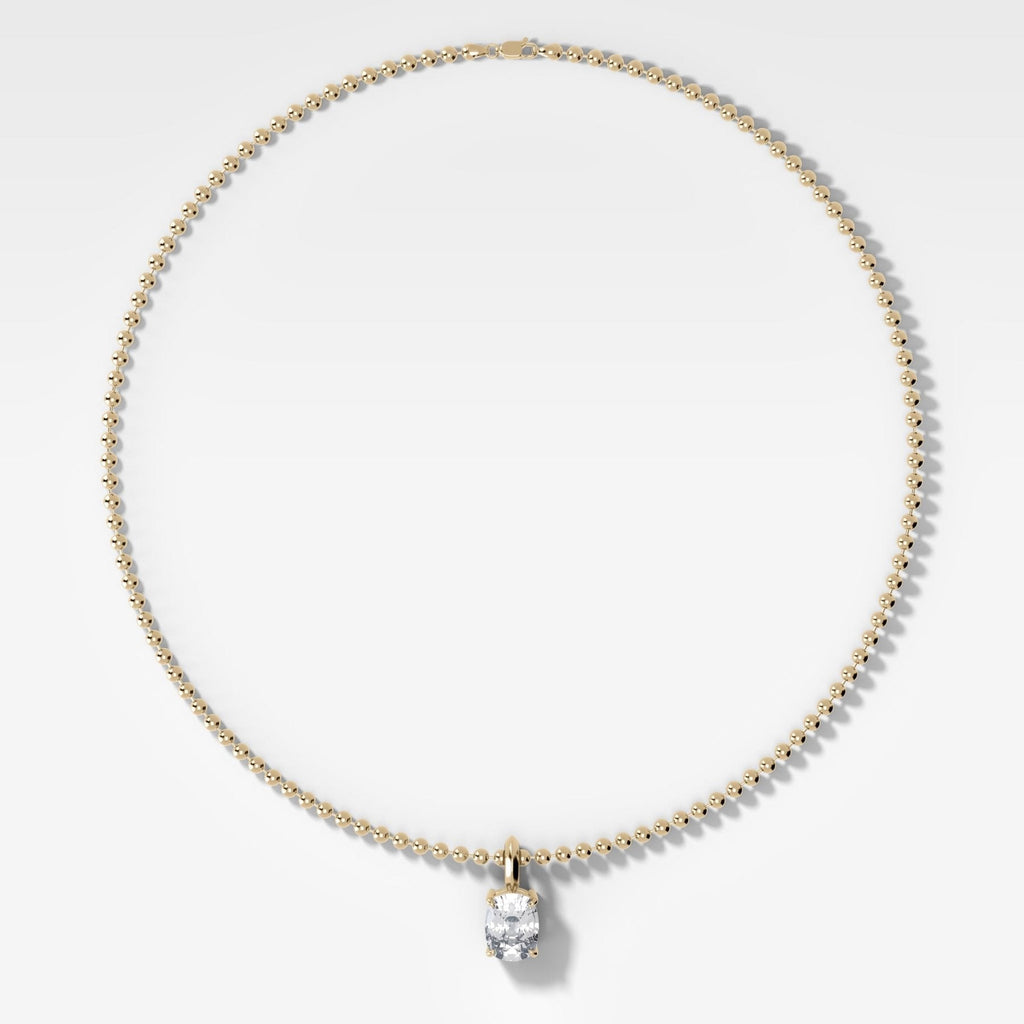 Classic Elongated Cushion Attachable Diamond Pendant With Beaded Chain (3mm)