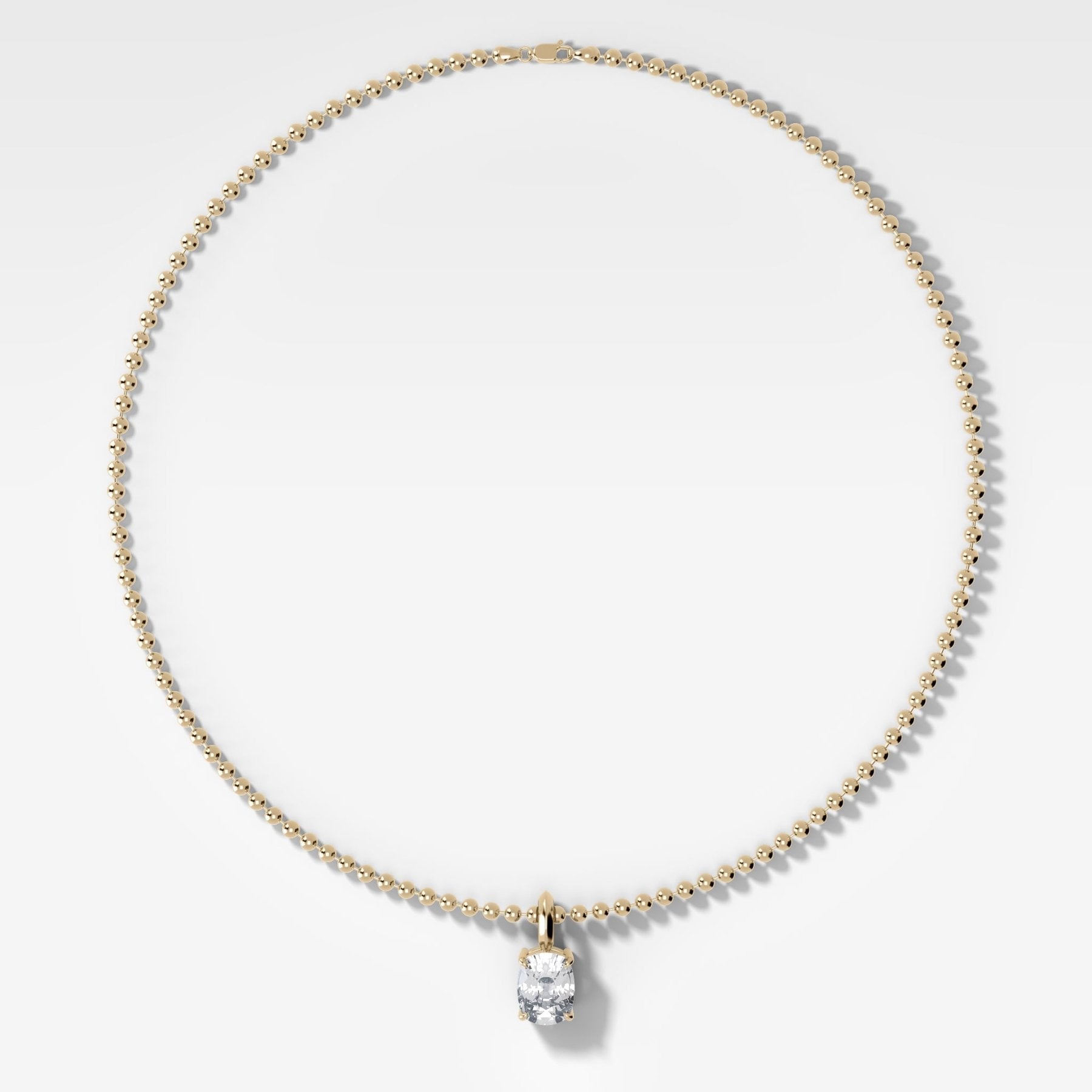 Classic Elongated Cushion Attachable Diamond Pendant With Beaded Chain (3mm)