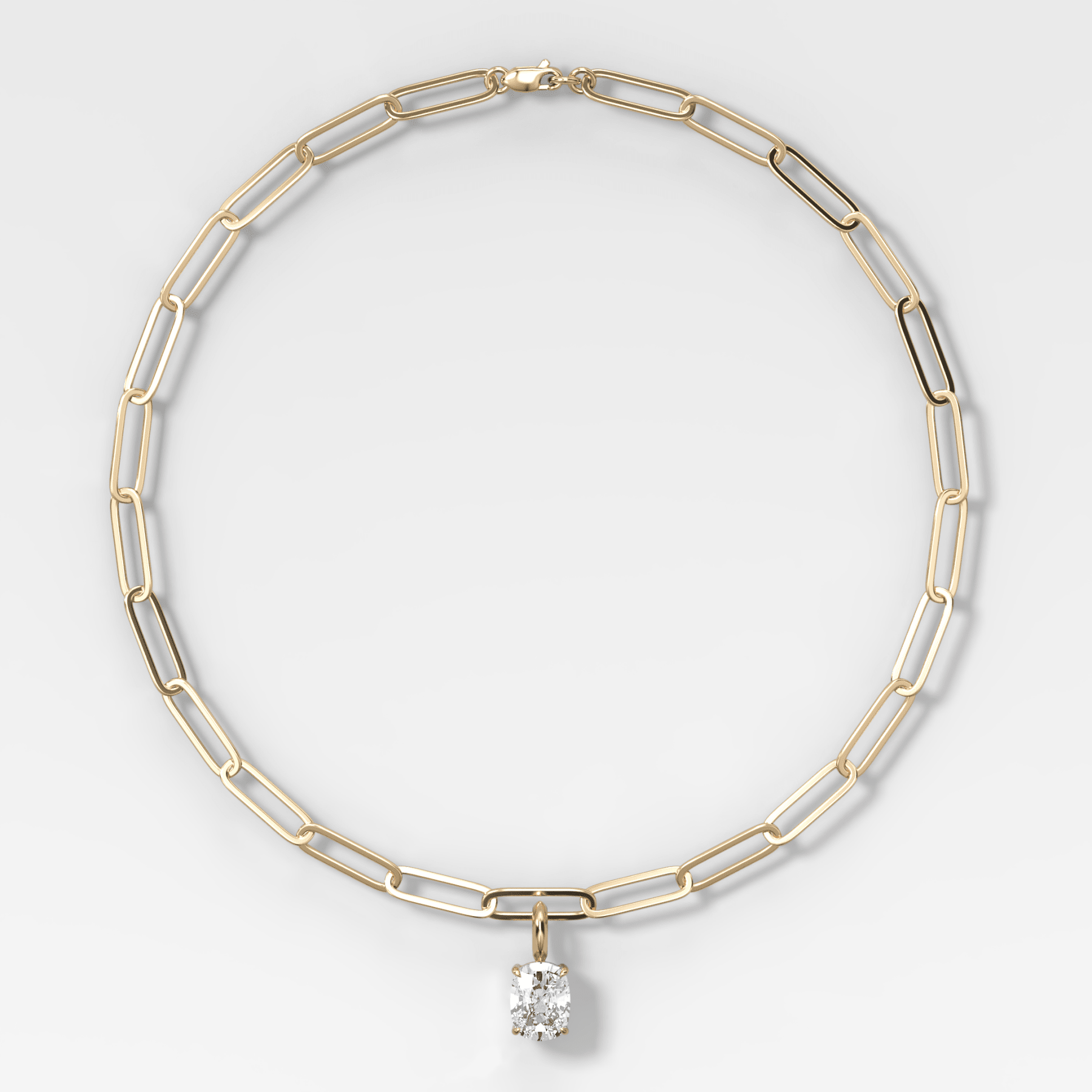 Classic Elongated Cushion Attachable Diamond Pendant With Paperclip Chain (6.2mm)