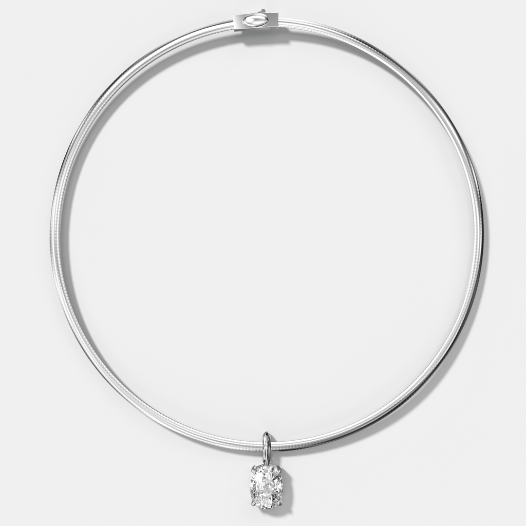 Classic Elongated Cushion Attachable Diamond Pendant With Reversible Omega Chain (3mm)