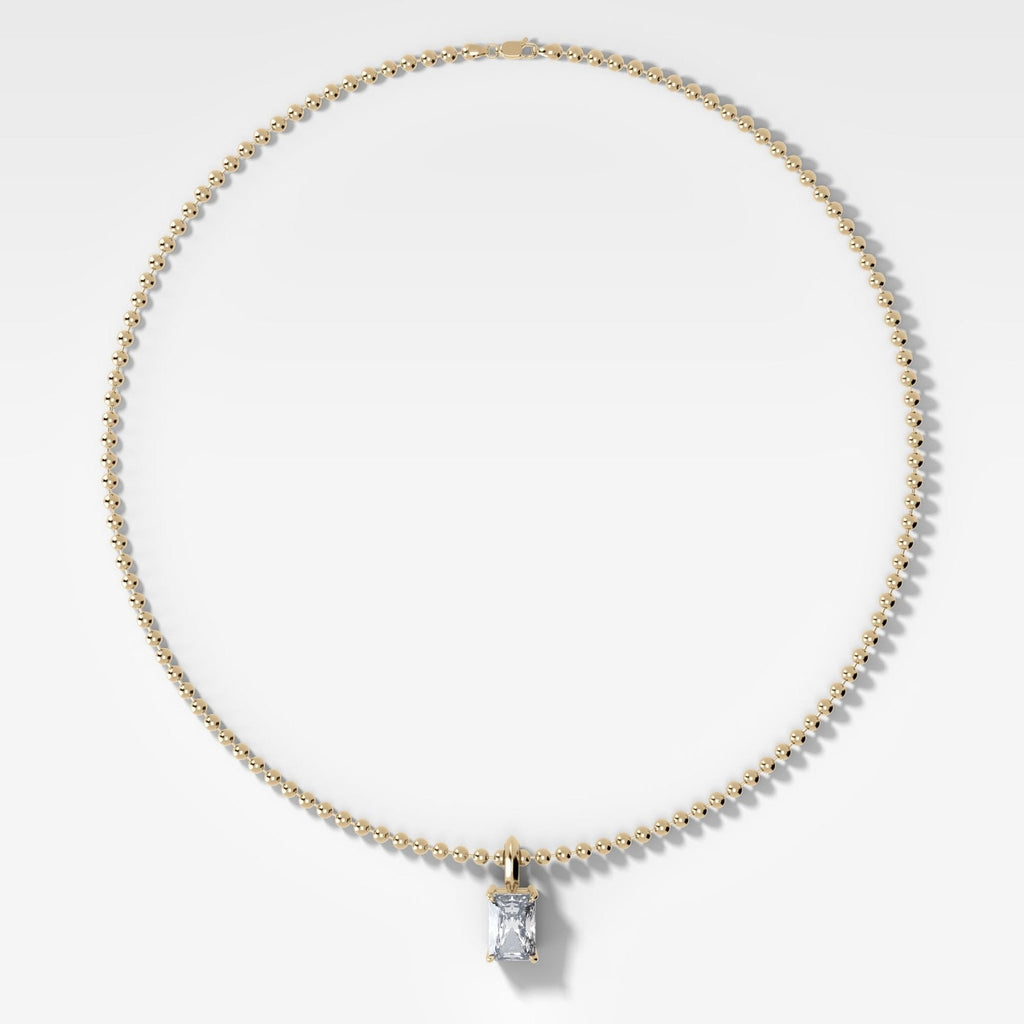 Classic Elongated Radiant Attachable Diamond Pendant With Beaded Chain (3mm)
