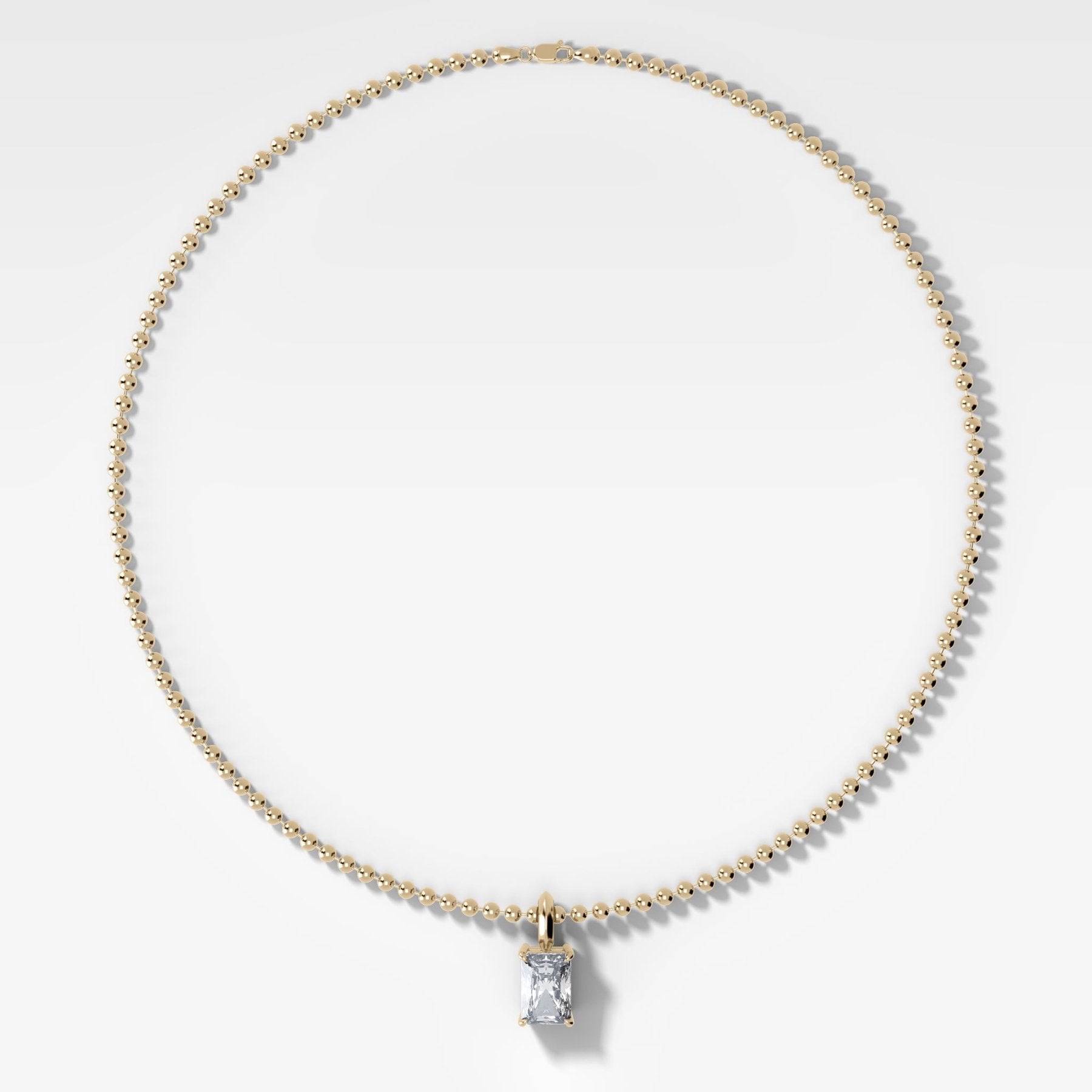 Classic Elongated Radiant Attachable Diamond Pendant With Beaded Chain (3mm)