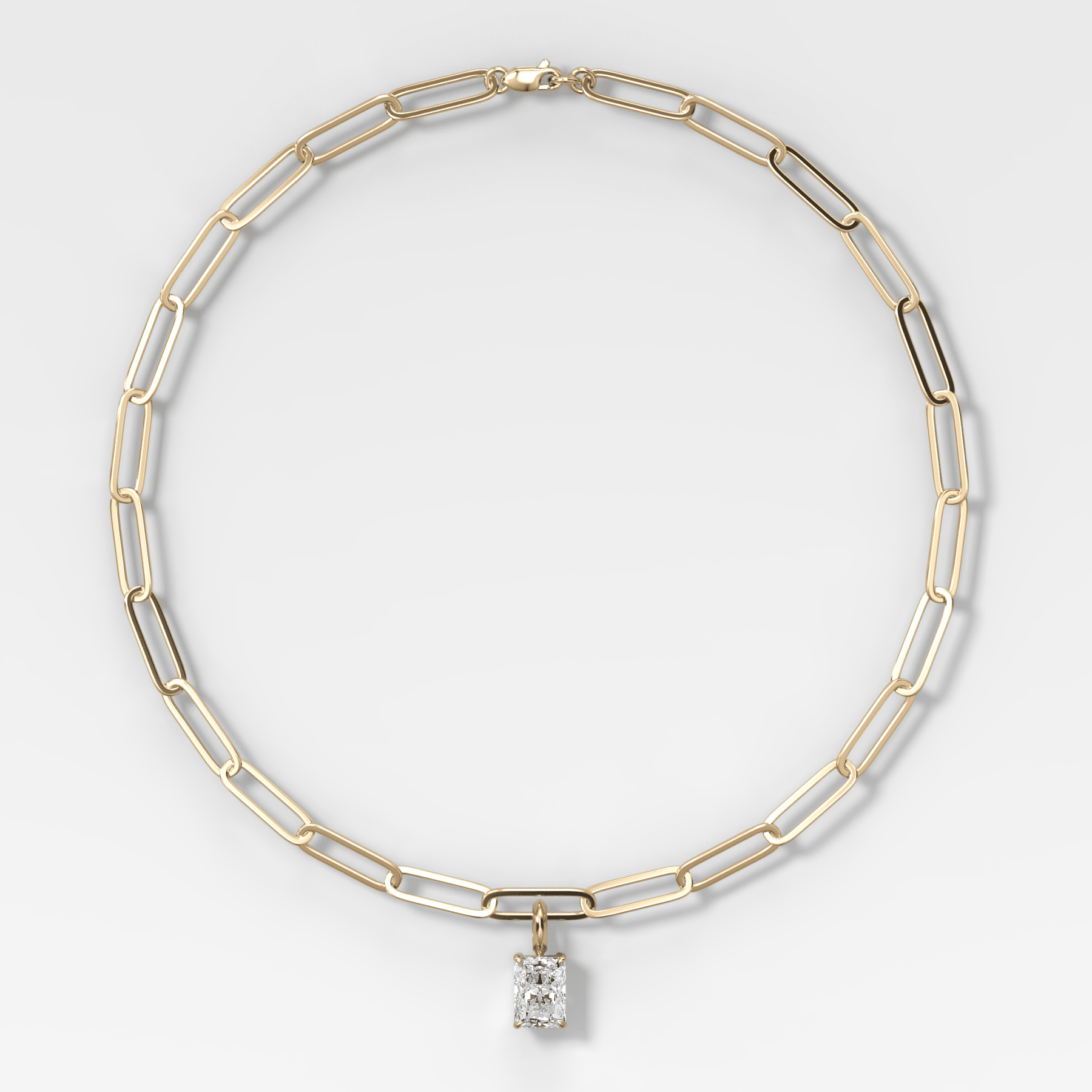 Classic Elongated Radiant Attachable Diamond Pendant With Paperclip Chain (6.2mm)