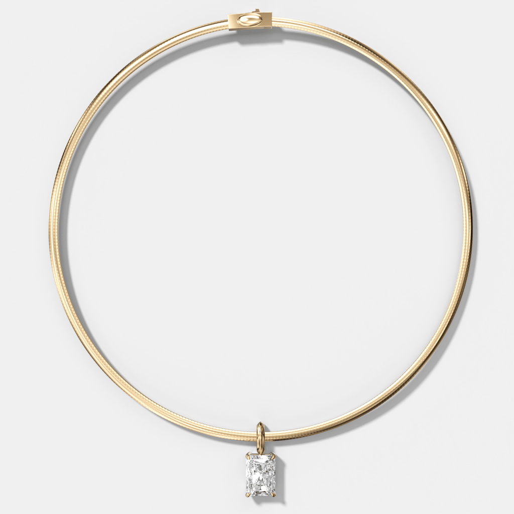 Classic Elongated Radiant Attachable Diamond Pendant With Reversible Omega Chain (3mm)