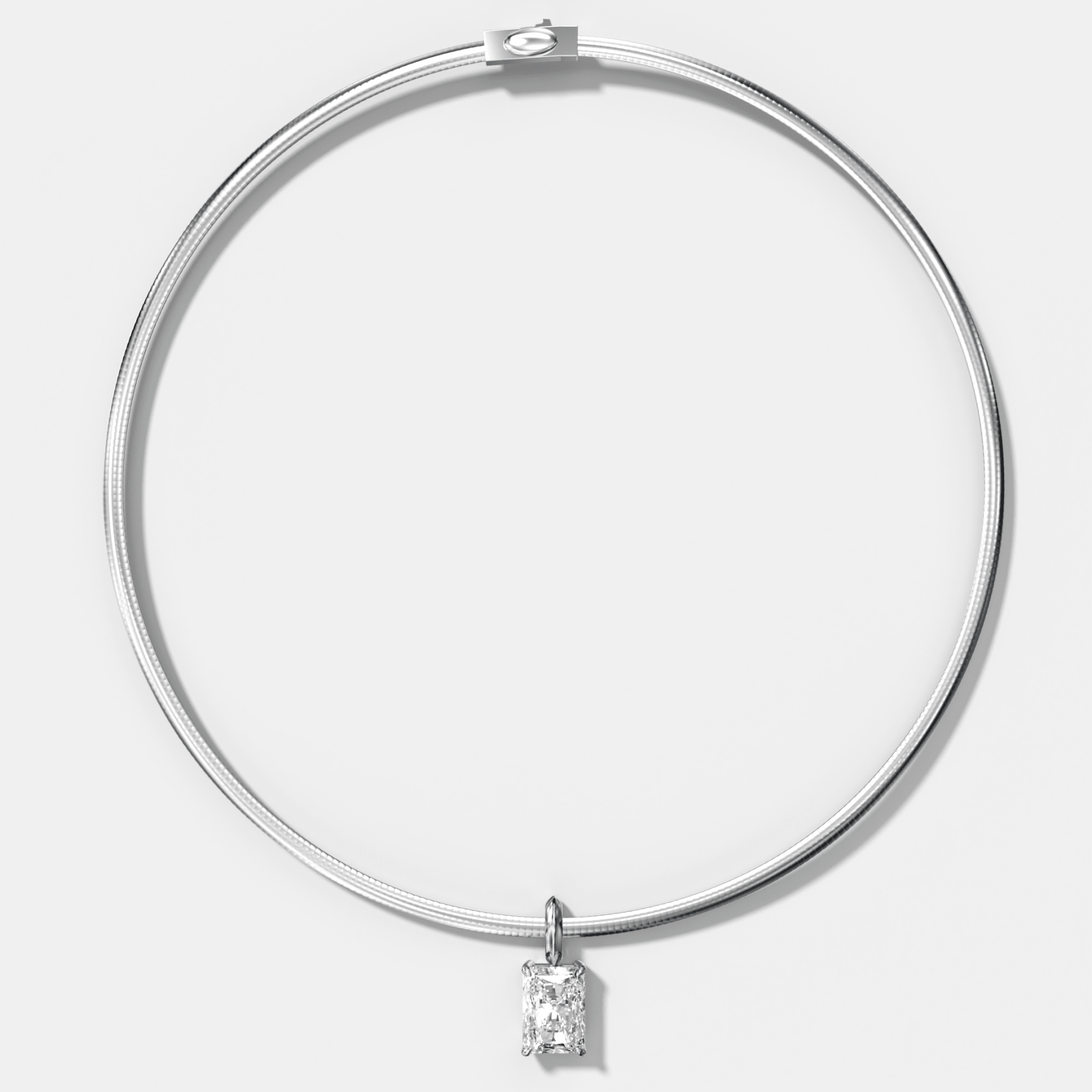 Classic Elongated Radiant Attachable Diamond Pendant With Reversible Omega Chain (3mm)