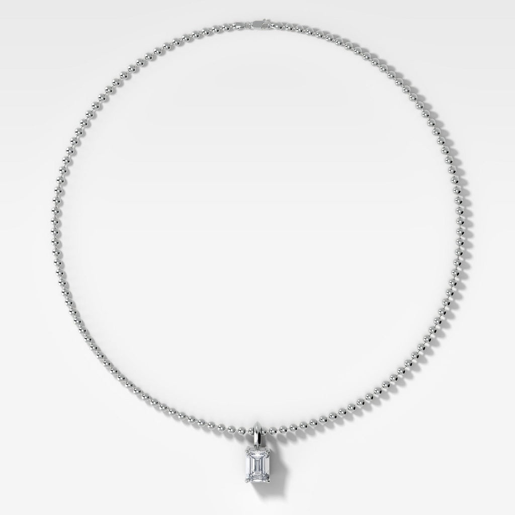 Classic Emerald Attachable Diamond Pendant With Beaded Chain (3mm)