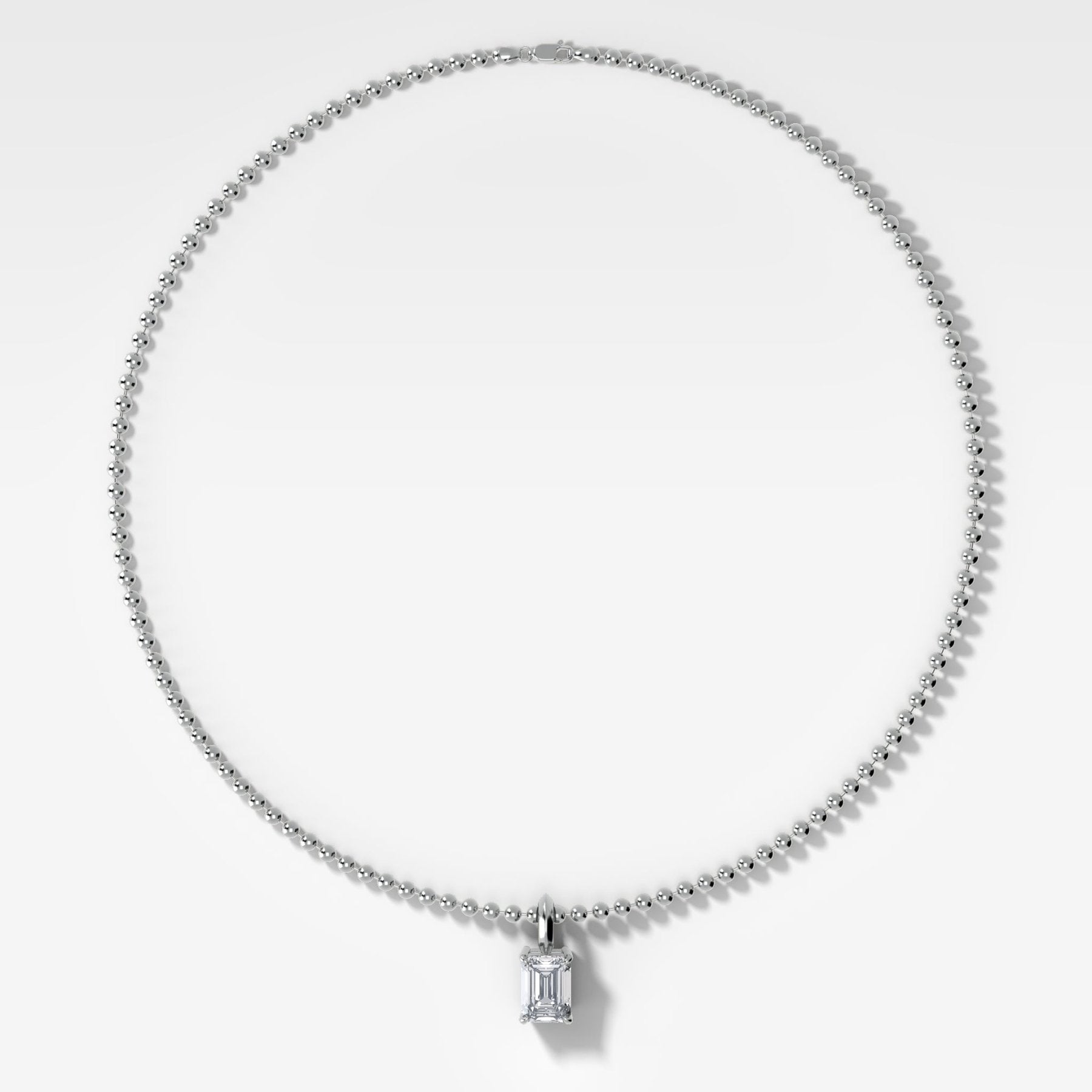 Classic Emerald Attachable Diamond Pendant With Beaded Chain (3mm)