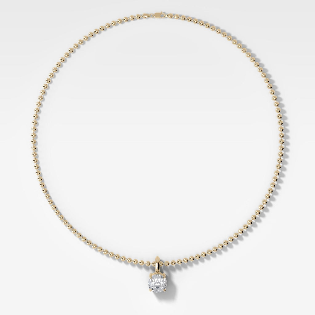 Classic Old Euro Attachable Diamond Pendant With Beaded Chain (3mm)
