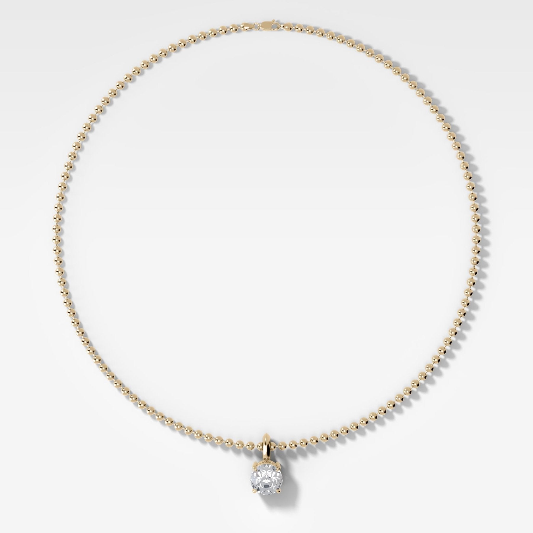 Classic Old Euro Attachable Diamond Pendant With Beaded Chain (3mm)