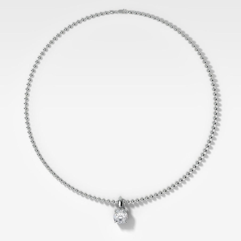 Classic Old Euro Attachable Diamond Pendant With Beaded Chain (3mm)