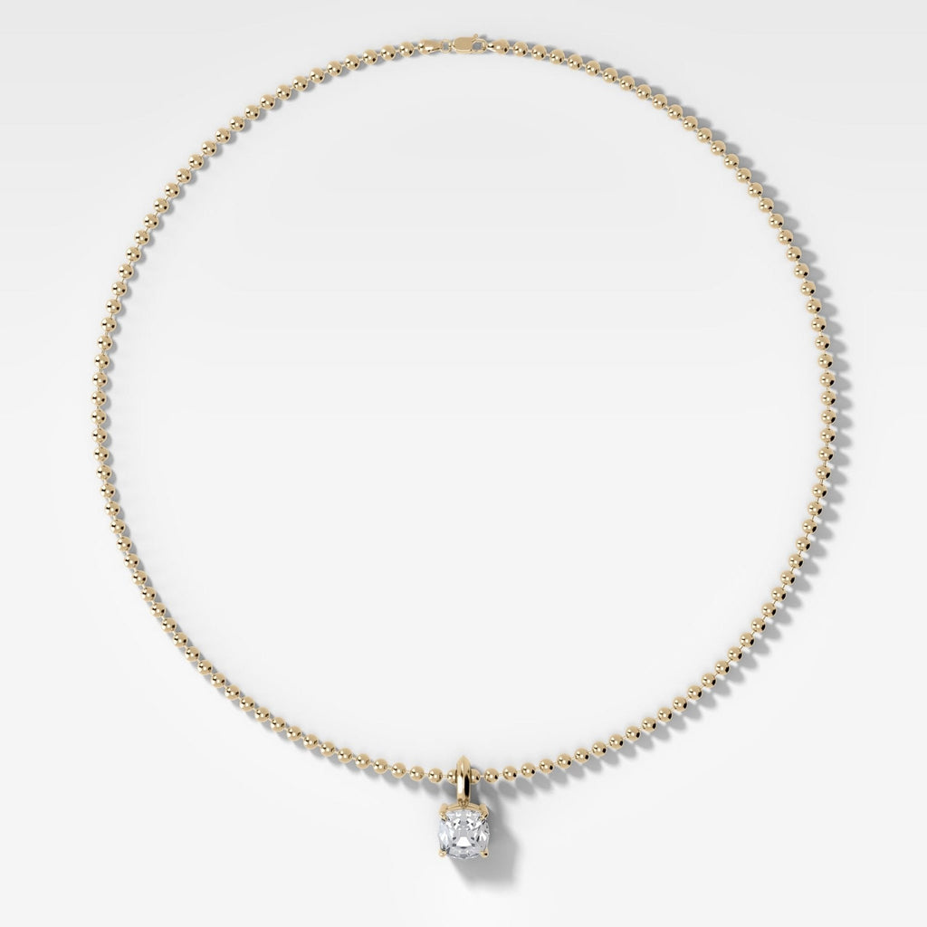 Classic Old Mine Attachable Diamond Pendant With Beaded Chain (3mm)
