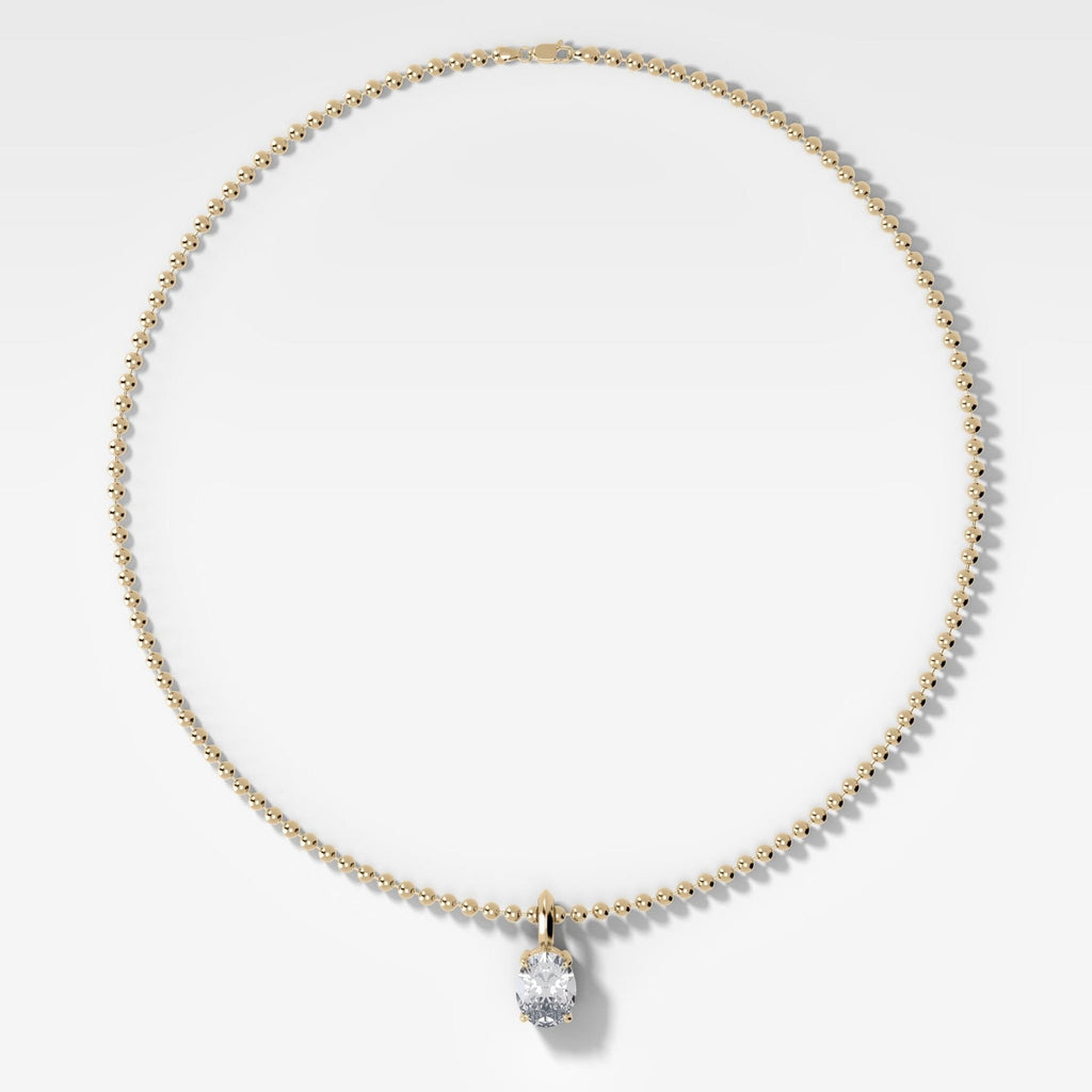 Classic Oval Attachable Diamond Pendant With Beaded Chain (3mm)