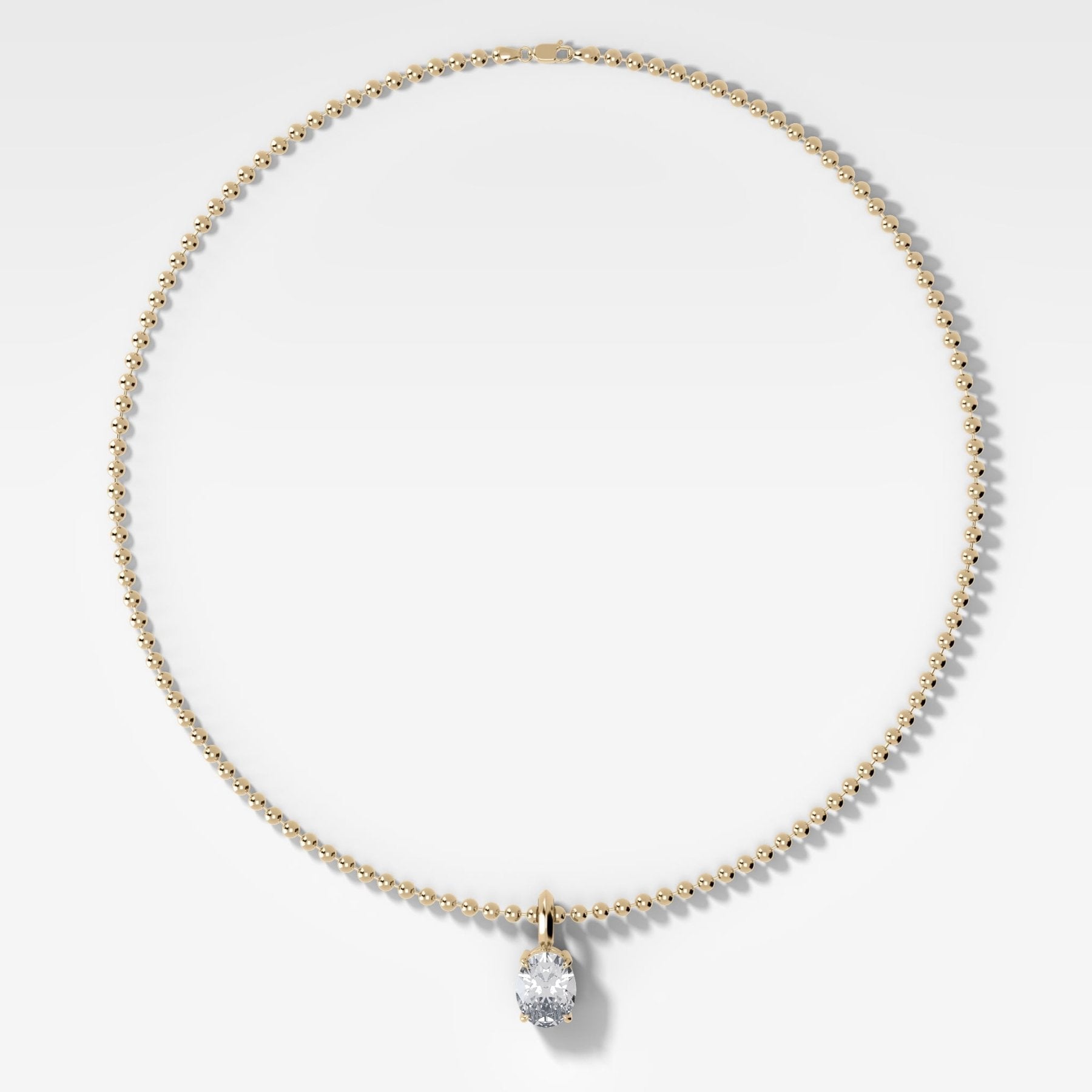 Classic Oval Attachable Diamond Pendant With Beaded Chain (3mm)