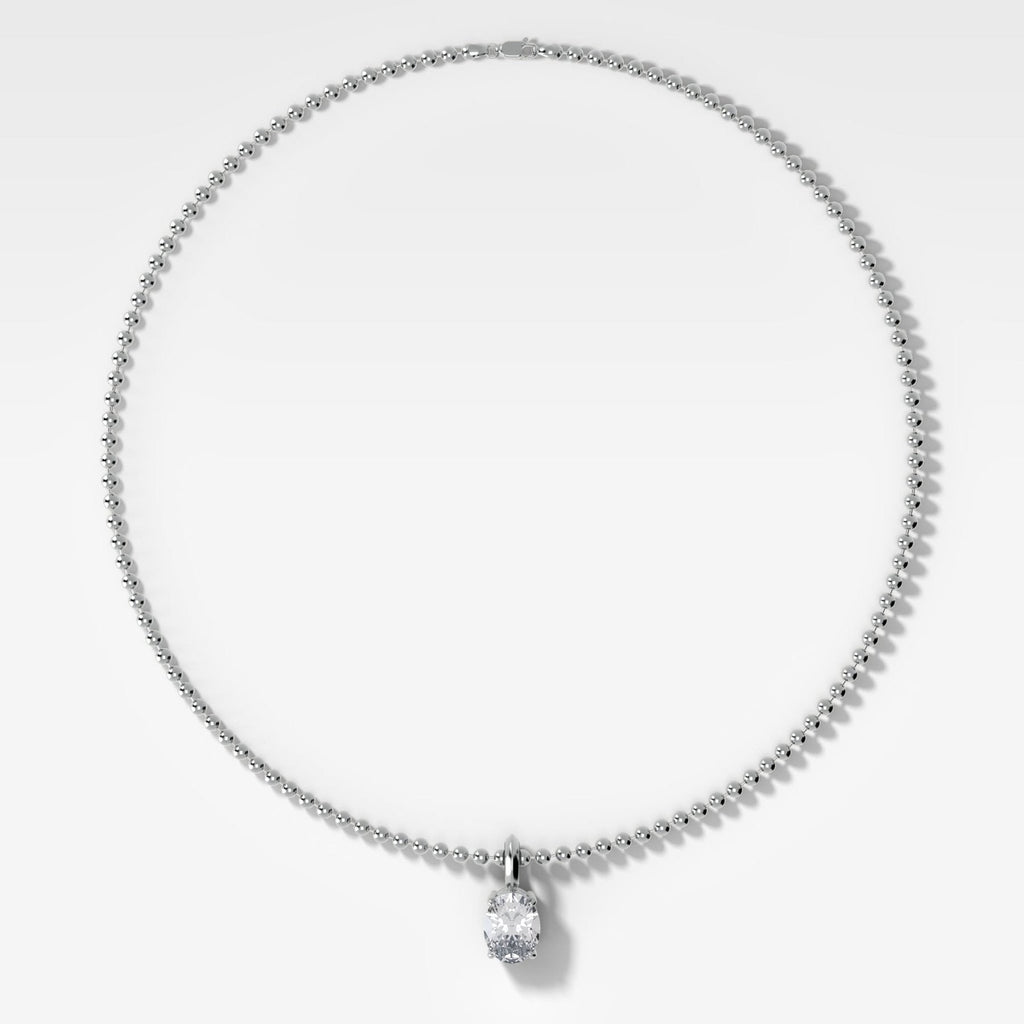 Classic Oval Attachable Diamond Pendant With Beaded Chain (3mm)