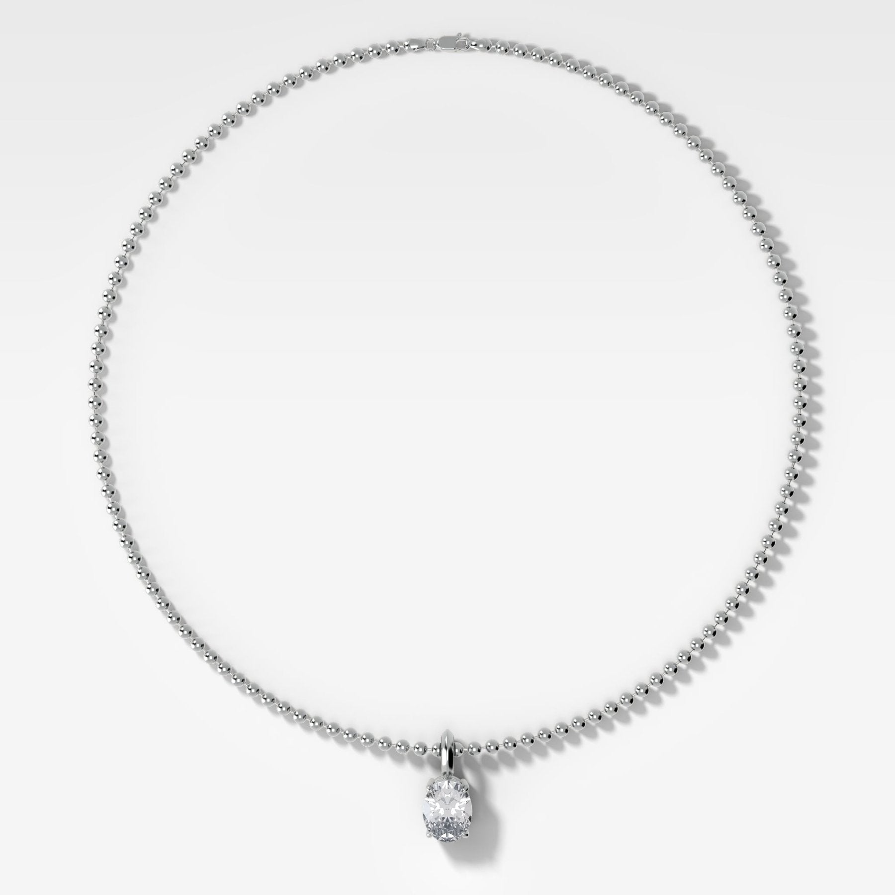 Classic Oval Attachable Diamond Pendant With Beaded Chain (3mm)