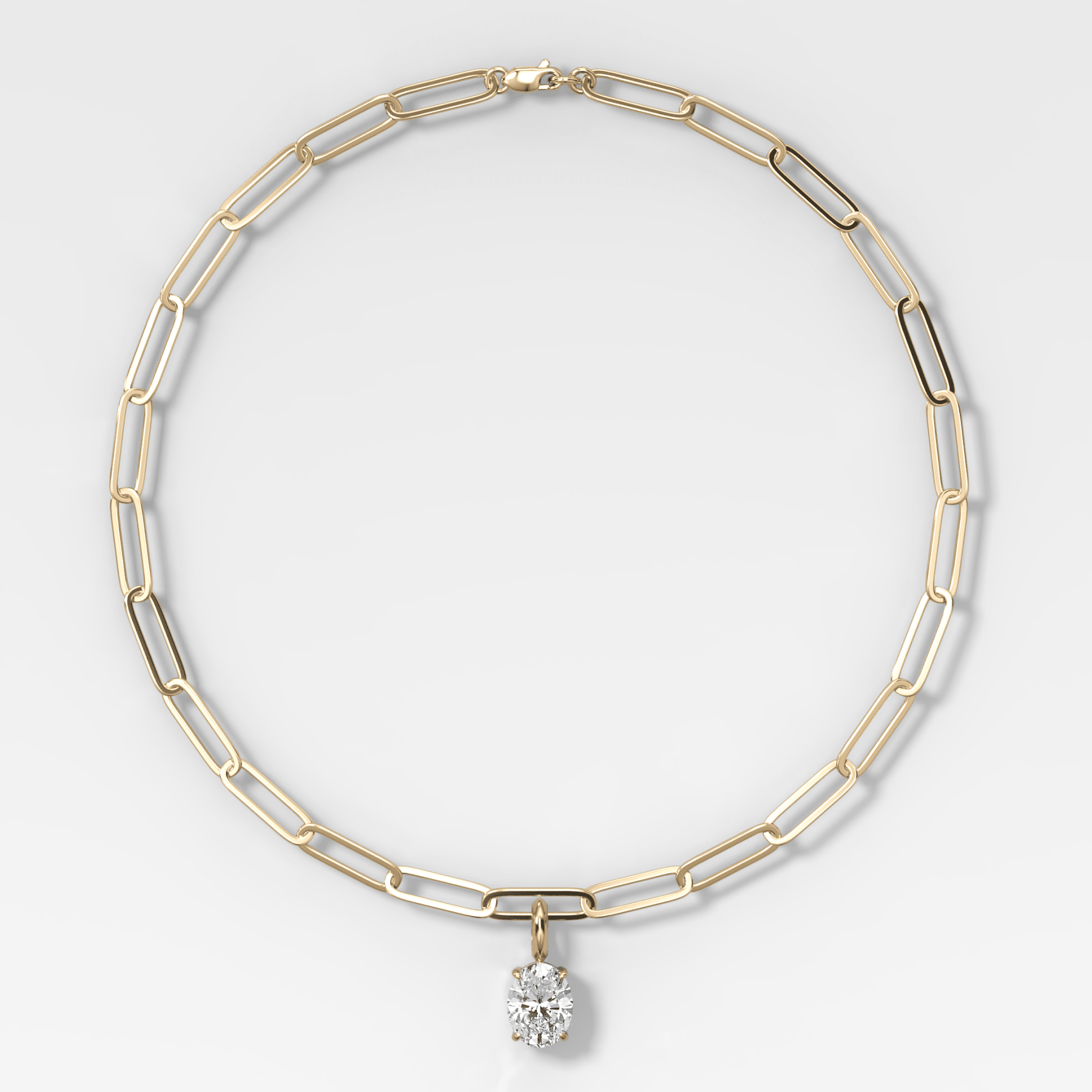 Classic Oval Attachable Diamond Pendant With Paperclip Chain (6.2mm)