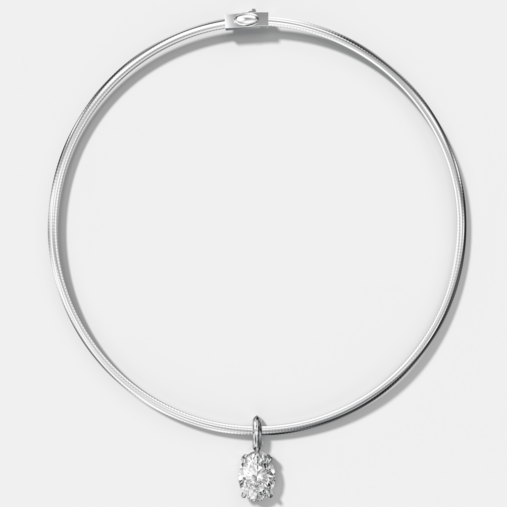 Classic Oval Attachable Diamond Pendant With Reversible Omega Chain (3mm)