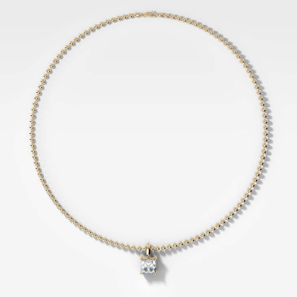 Classic Princess Attachable Diamond Pendant With Beaded Chain (3mm)