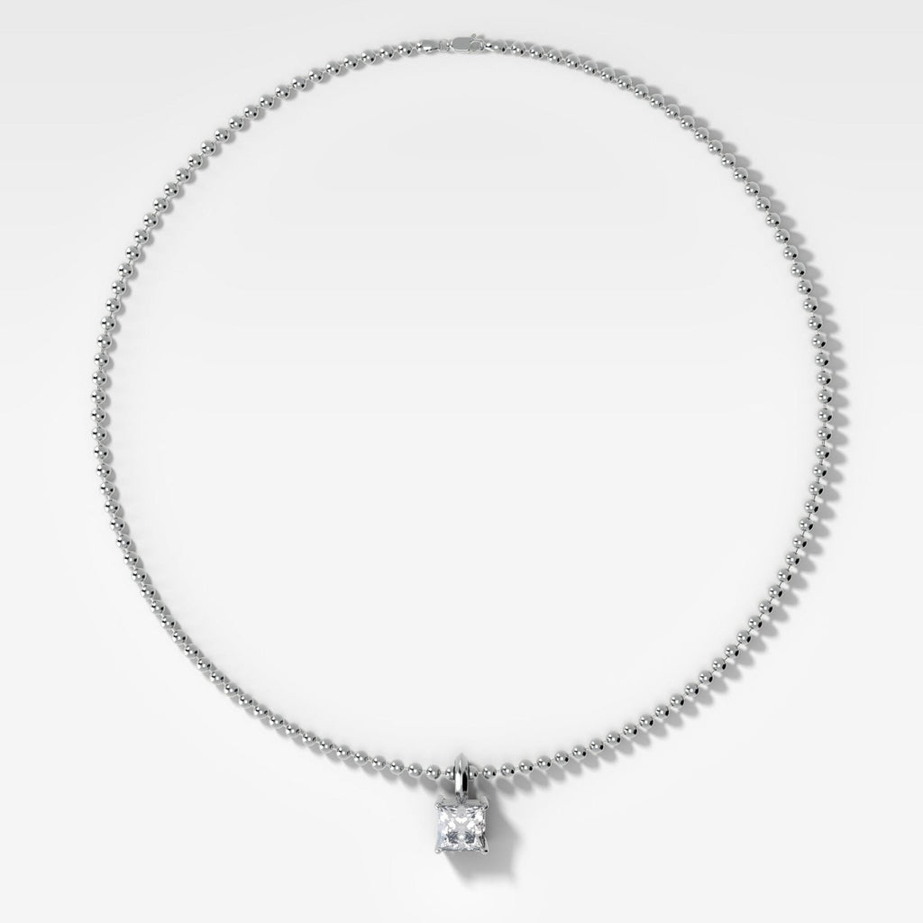 Classic Princess Attachable Diamond Pendant With Beaded Chain (3mm)