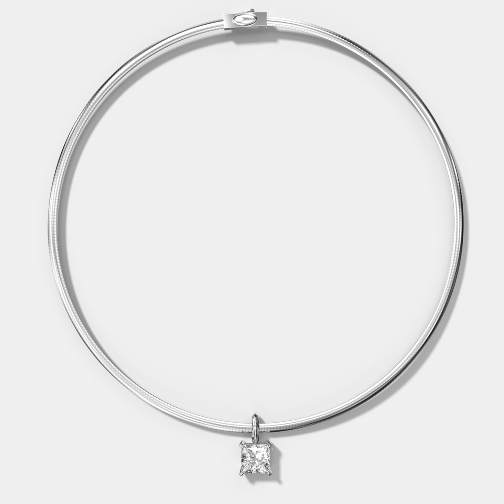 Classic Princess Attachable Diamond Pendant With Reversible Omega Chain (3mm)