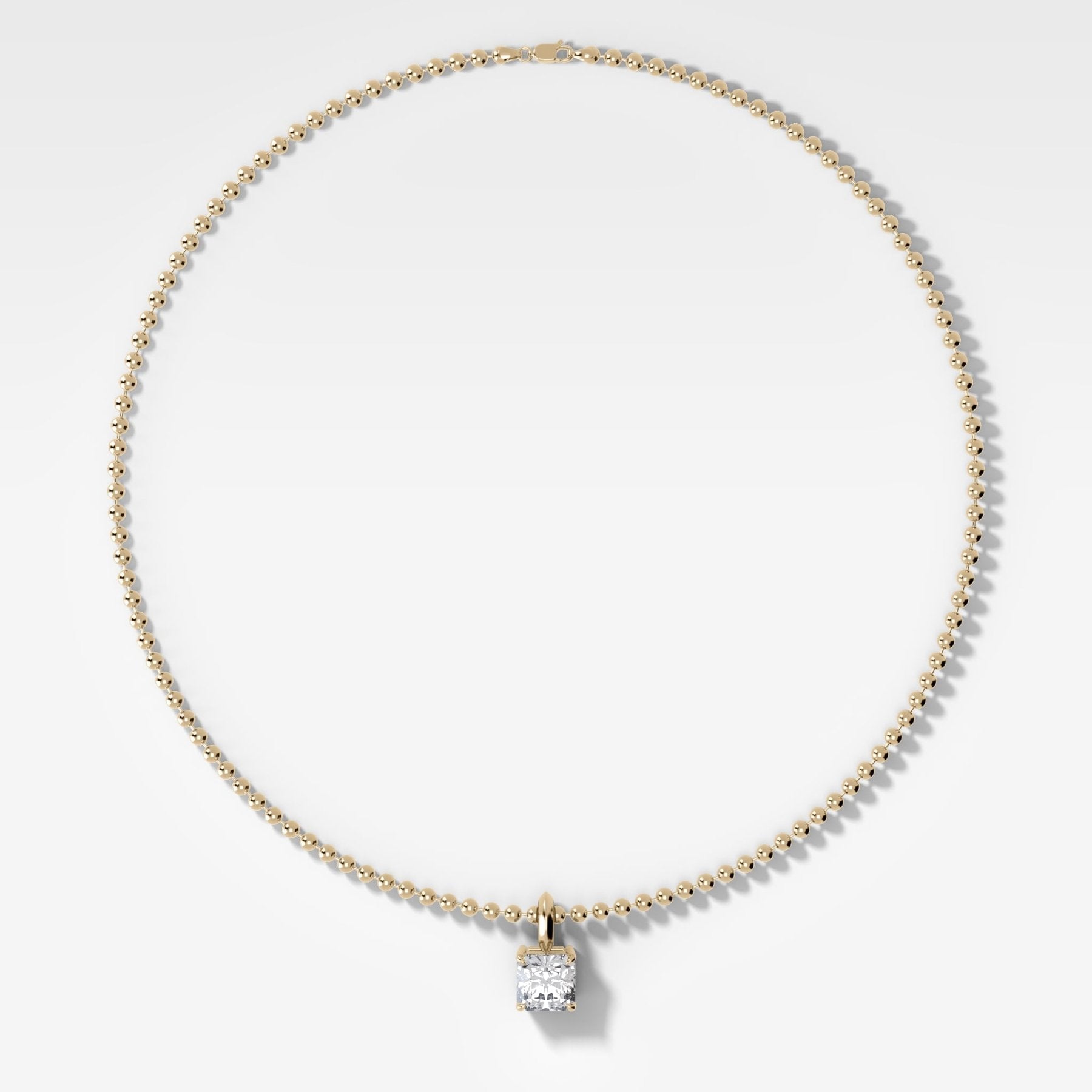 Classic Radiant Attachable Diamond Pendant With Beaded Chain (3mm)