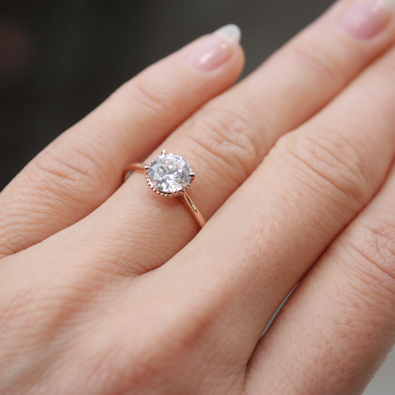 1.0 CT Round Cut Milgrain Hidden Halo Style Moissanite Engagement Ring