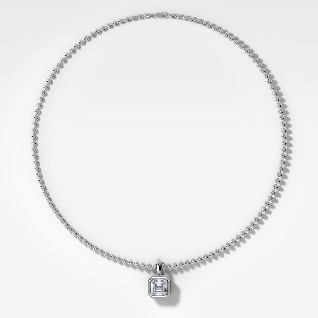 Club Asscher Attachable Diamond Pendant With Beaded Chain (3mm)