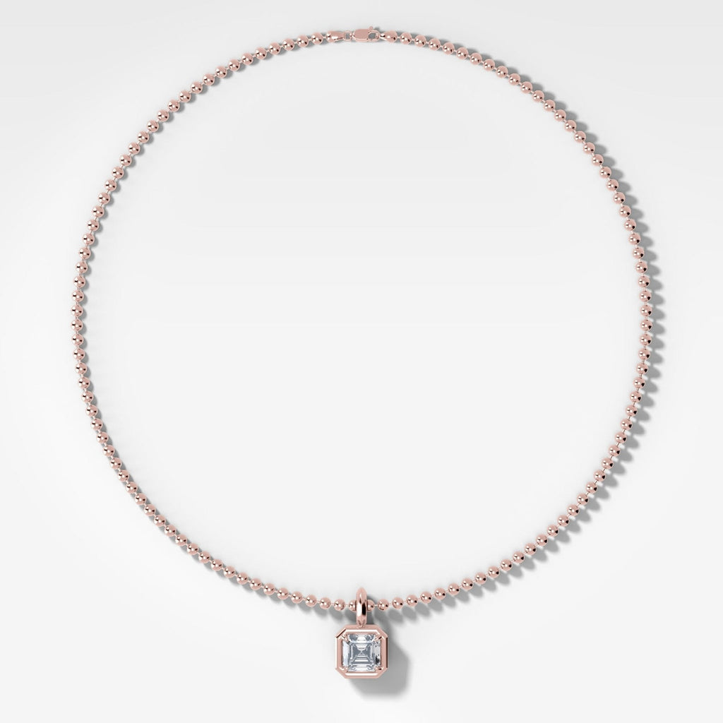 Club Asscher Attachable Diamond Pendant With Beaded Chain (3mm)