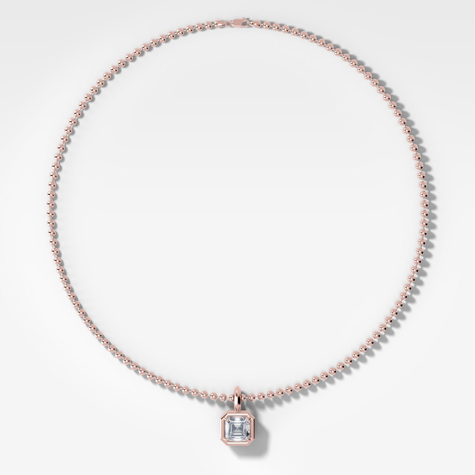 Club Asscher Attachable Diamond Pendant With Beaded Chain (3mm)