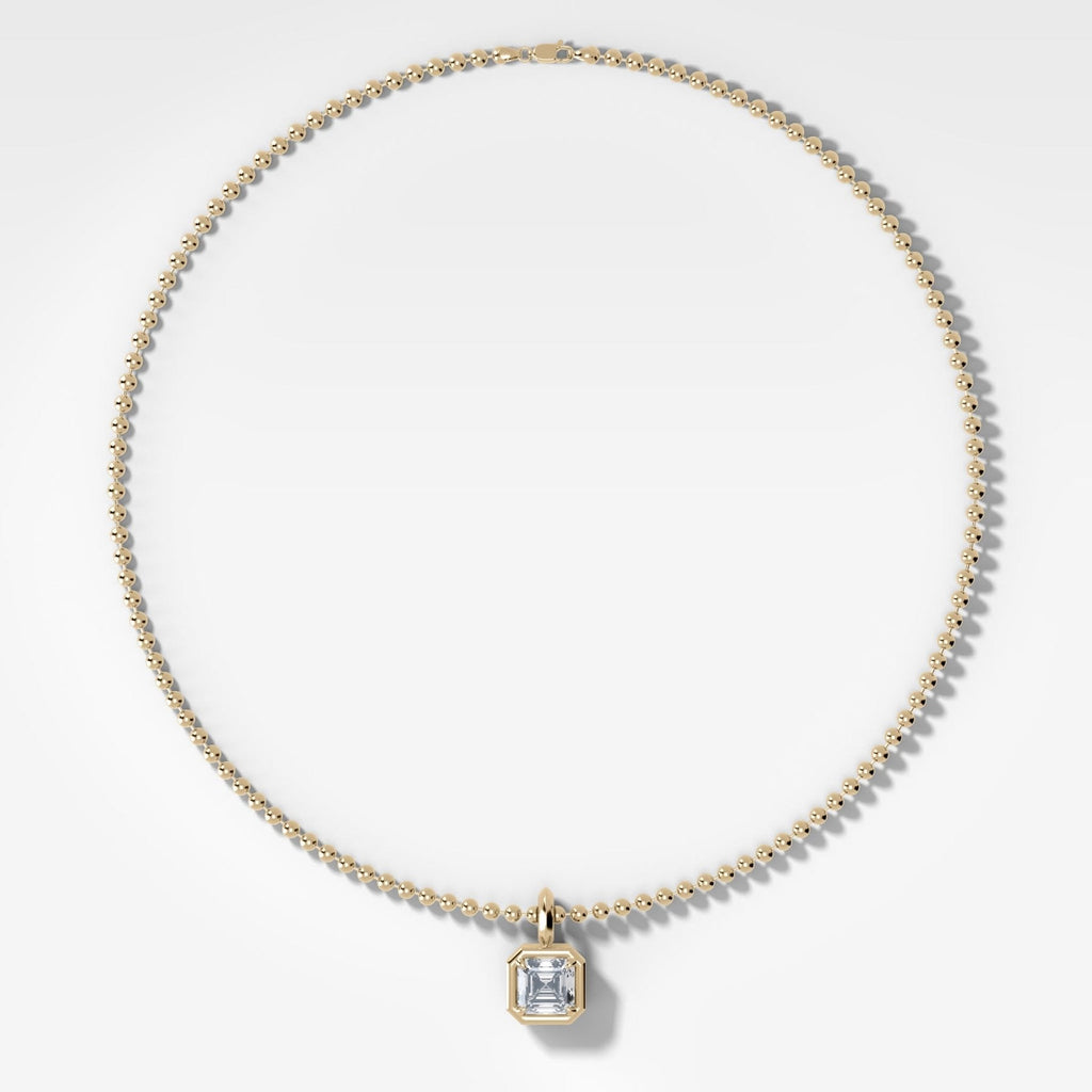 Club Asscher Attachable Diamond Pendant With Beaded Chain (3mm)
