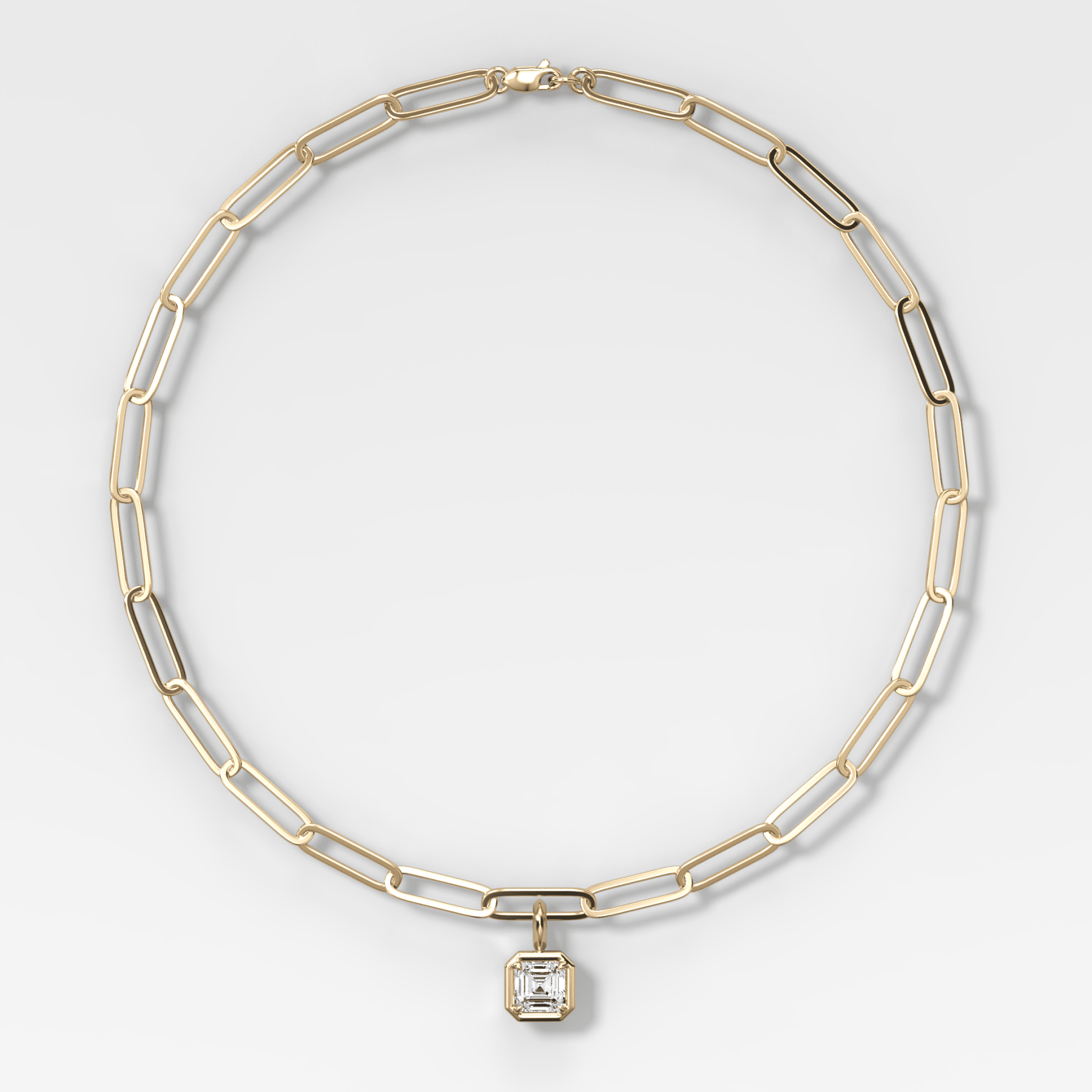Club Asscher Attachable Diamond Pendant With Paperclip Chain (6.2mm)