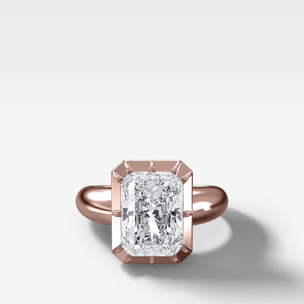 Club Button Back Engagement Ring with an Elongated Radiant Cut Diamond