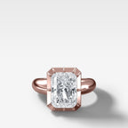 Club Button Back Engagement Ring with an Elongated Radiant Cut Diamond