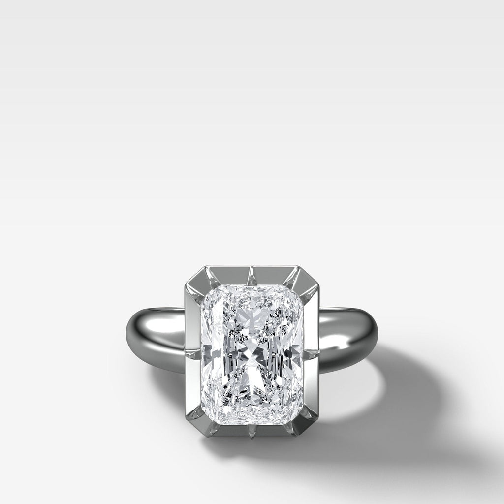 Club Button Back Engagement Ring with an Elongated Radiant Cut Diamond