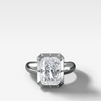 Club Button Back Engagement Ring with an Elongated Radiant Cut Diamond
