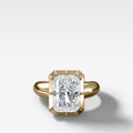Club Button Back Engagement Ring with an Elongated Radiant Cut Diamond