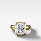 Club Button Back Engagement Ring with an Elongated Radiant Cut Diamond