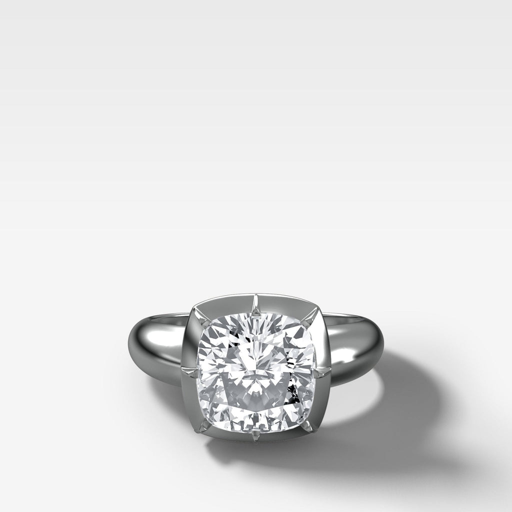 Club Button Back Engagement Ring with a Cushion Cut Diamond