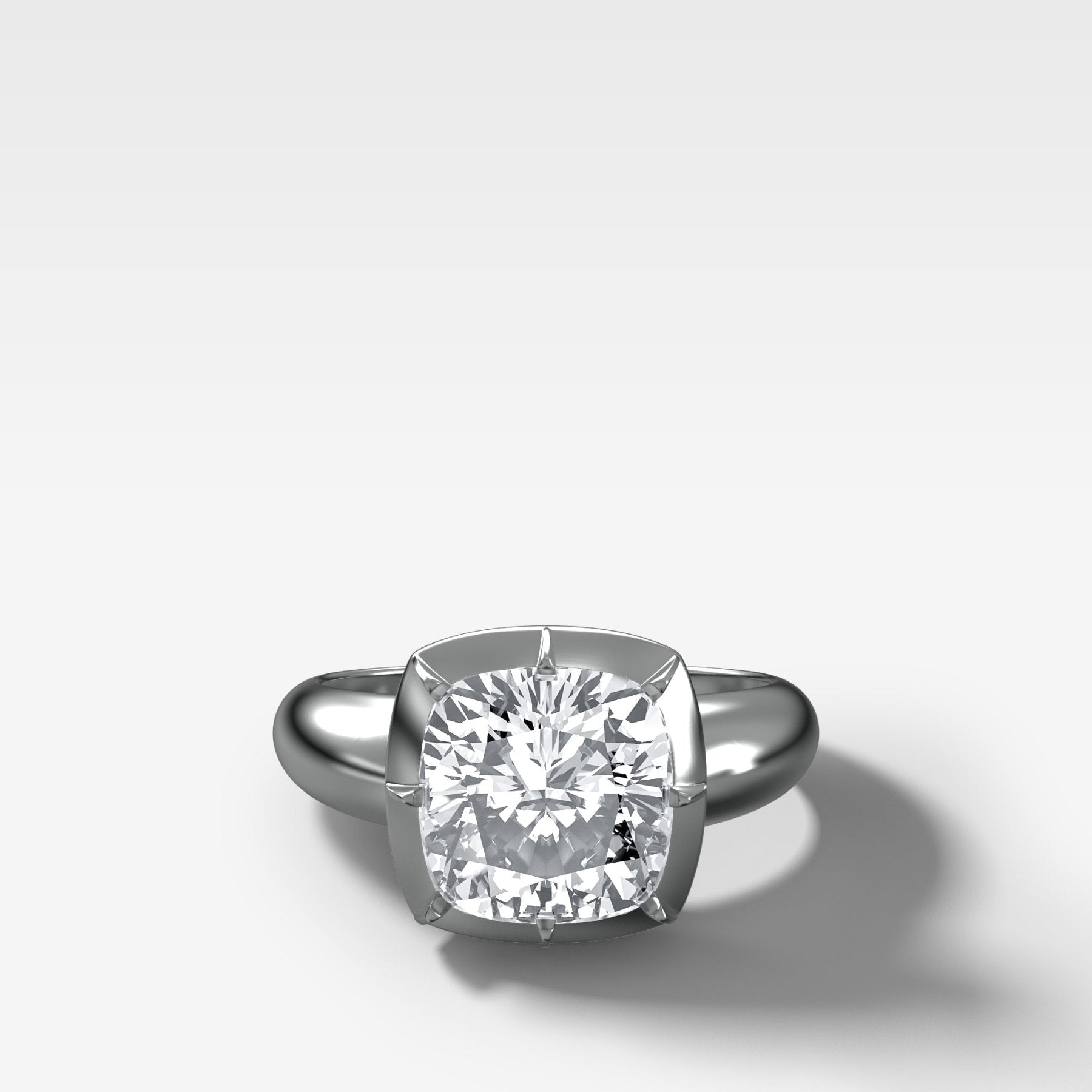 Club Button Back Engagement Ring with a Cushion Cut Diamond
