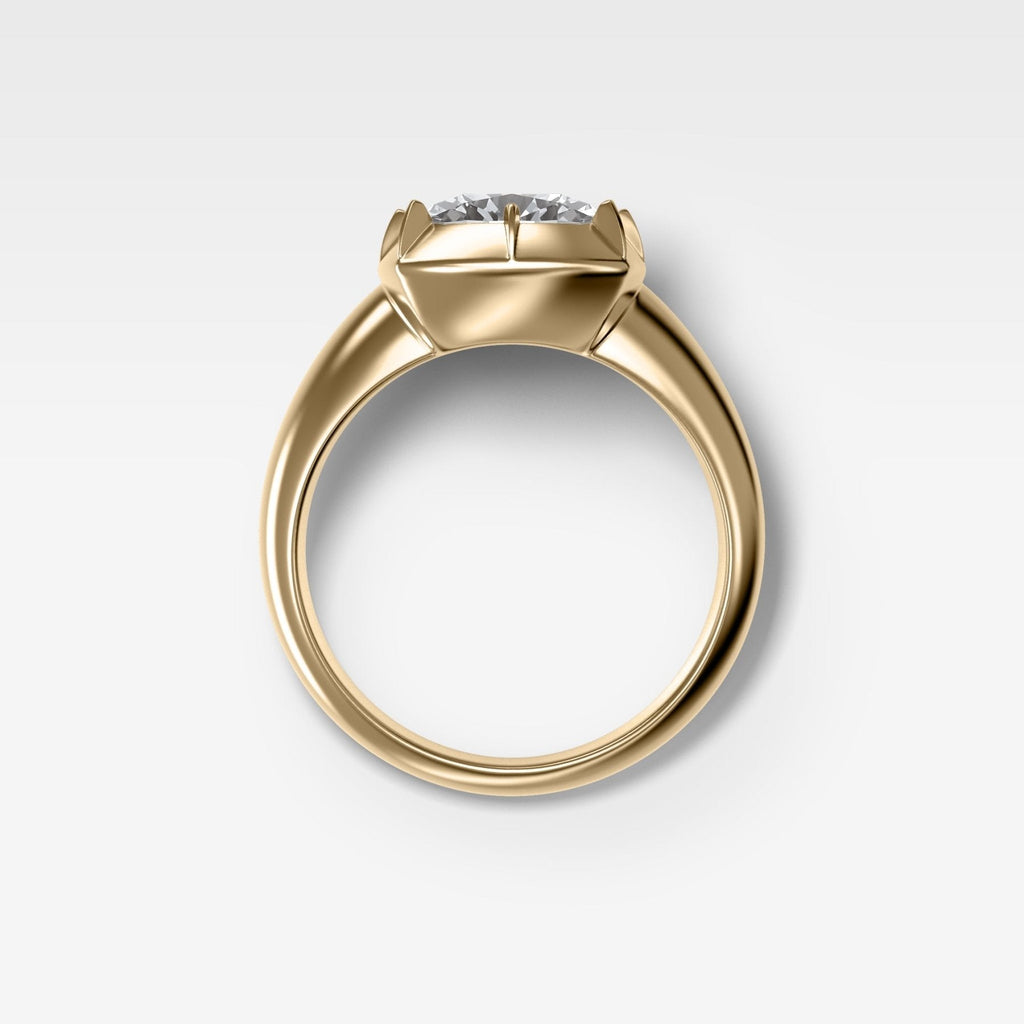 Club Button Back Engagement Ring with a Cushion Cut Diamond