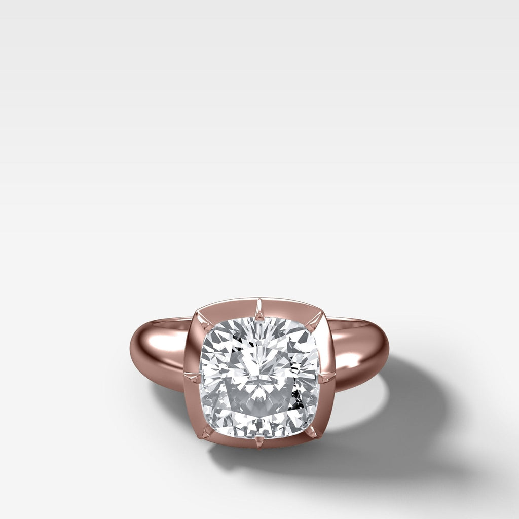 Club Button Back Engagement Ring with a Cushion Cut Diamond