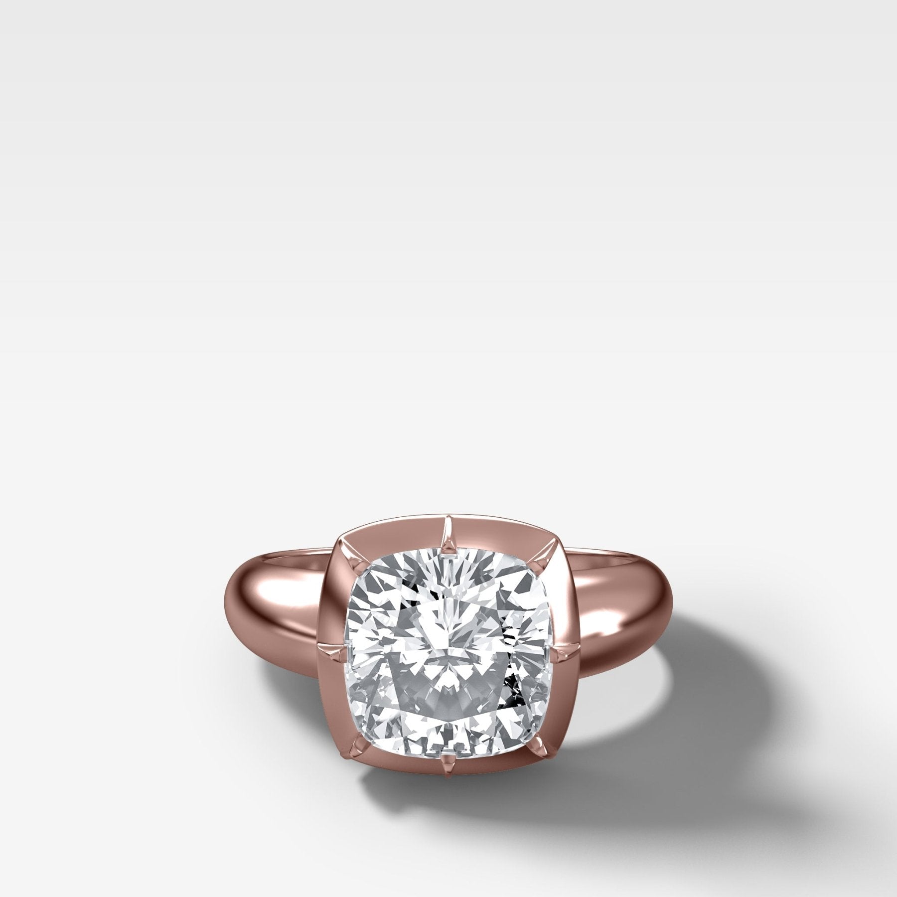 Club Button Back Engagement Ring with a Cushion Cut Diamond