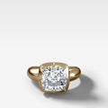 Club Button Back Engagement Ring with a Cushion Cut Diamond