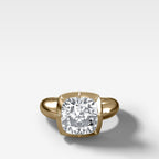 Club Button Back Engagement Ring with a Cushion Cut Diamond
